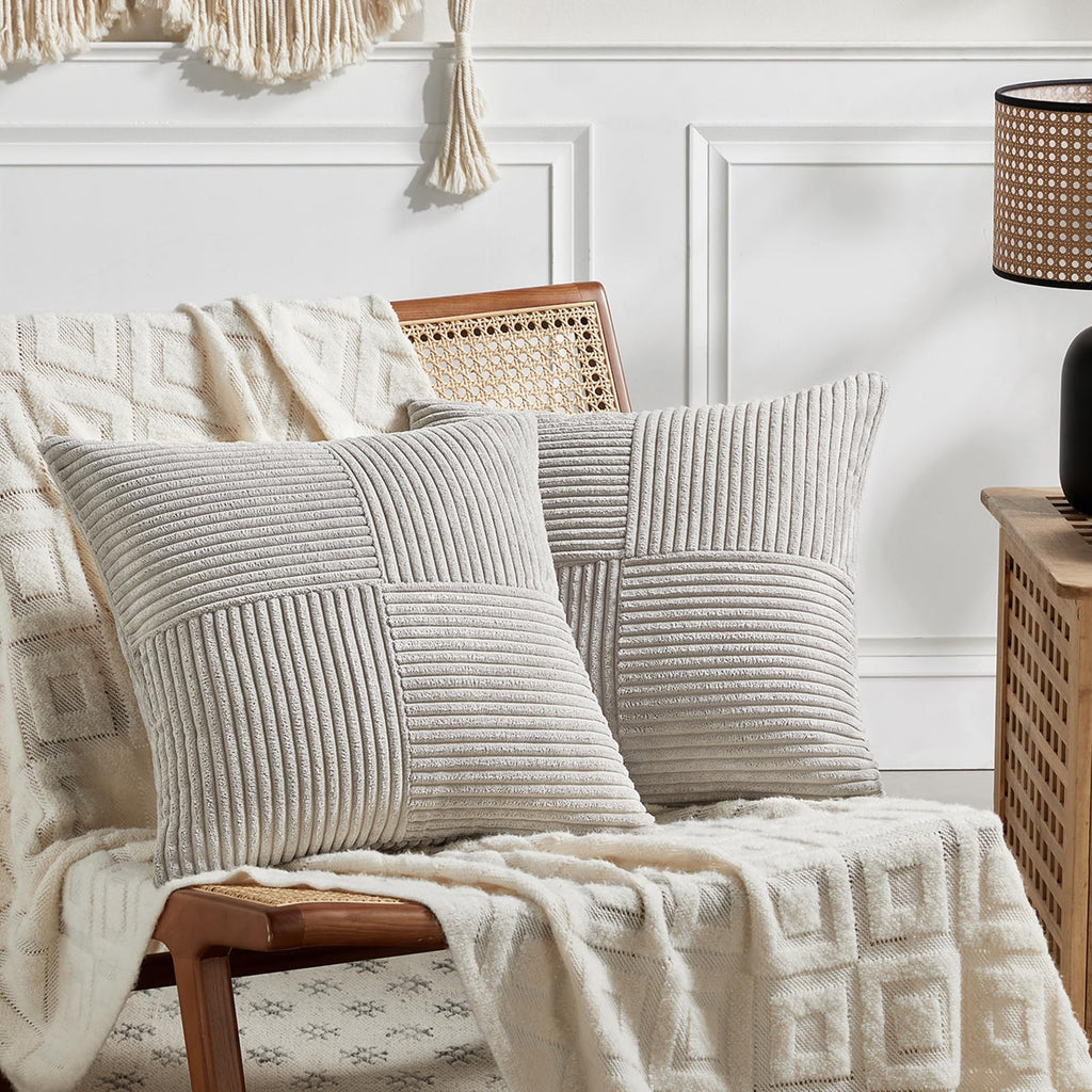 Fancy Homi 2 Packs Rust Boho Decorative Throw Pillow Covers 18x18 Inch for Couch Bed Sofa, Farmhouse Fall Home Decor, Soft Corss Corduroy Patchwork Textured Terracotta Accent Cushion Case 45x45 cm