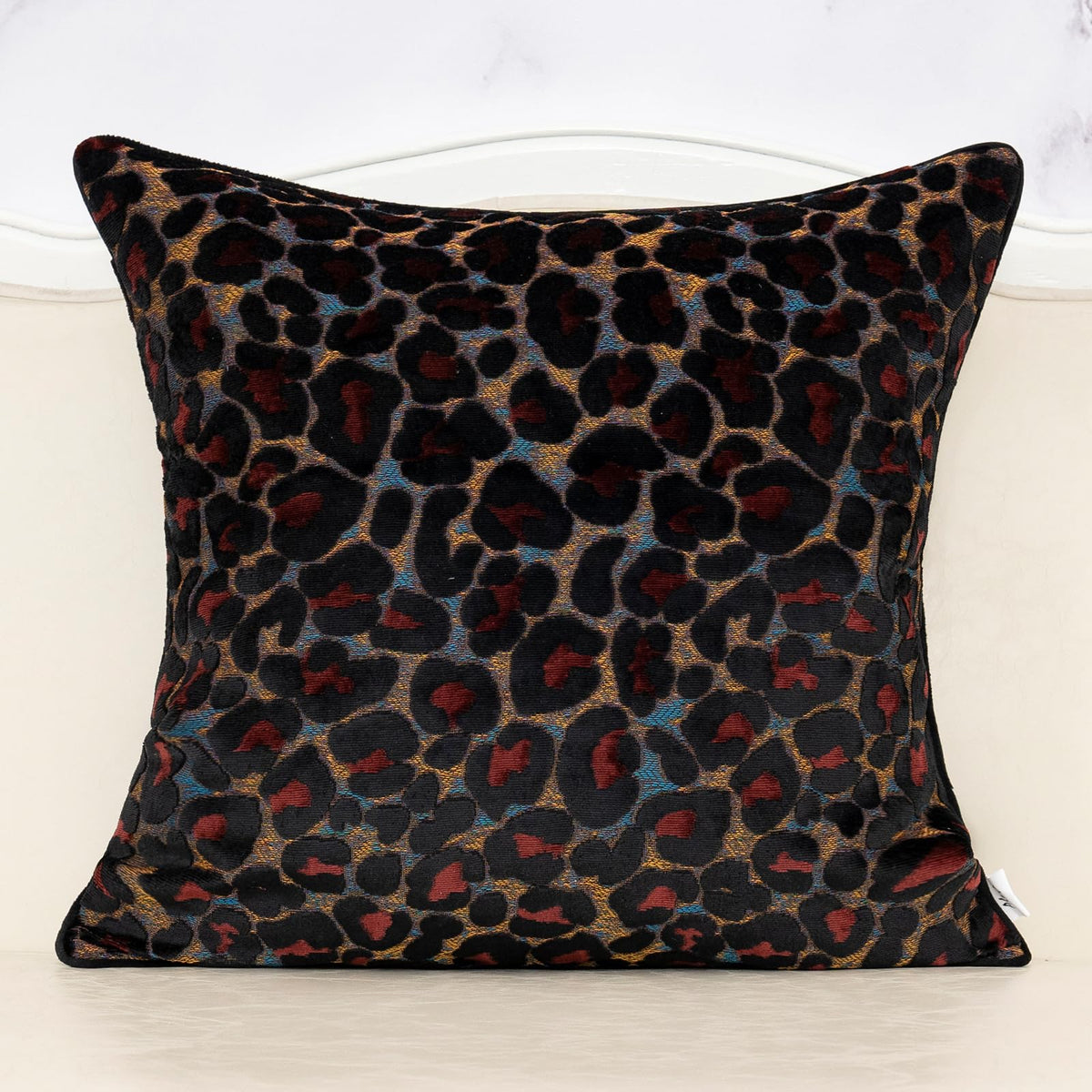 Alerfa Green Brown Floral Throw Pillow Cover 18 x 18 Inch Cut Velvet Sqaure Luxury Decorative Pillow Cover for Couch Living Room Bedroom