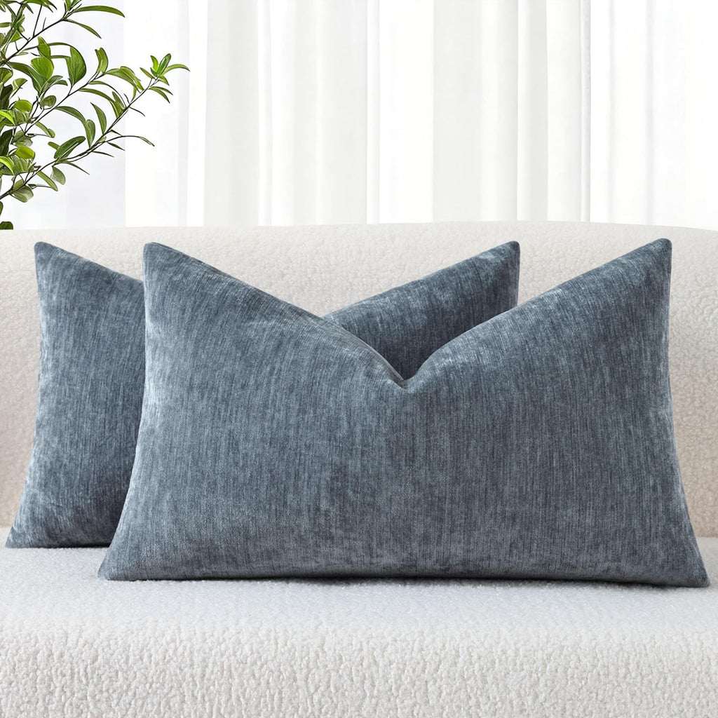 decorUhome Soft Chenille Moss Green Throw Pillow Covers 18X18 Set of 2
