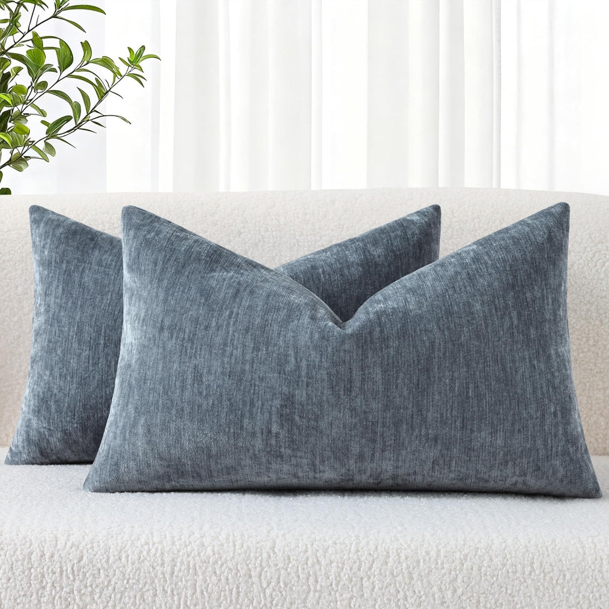 decorUhome Soft Chenille Moss Green Throw Pillow Covers 18X18 Set of 2