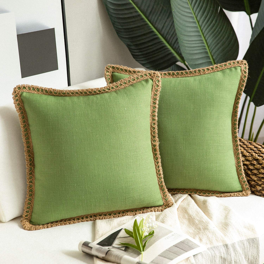 Phantoscope Pack of 2 Farmhouse Decorative Solid Throw Decorative Pillow Cover Burlap Linen Trimmed Tailored Edges Navy Blue 18 x 18 inches, 45 x 45 cm