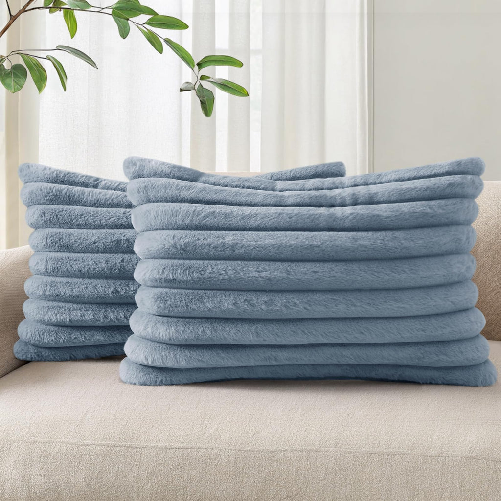 Pallene Faux Fur Decorative Throw Pillow Covers 18x18 Set of 2, Cream White
