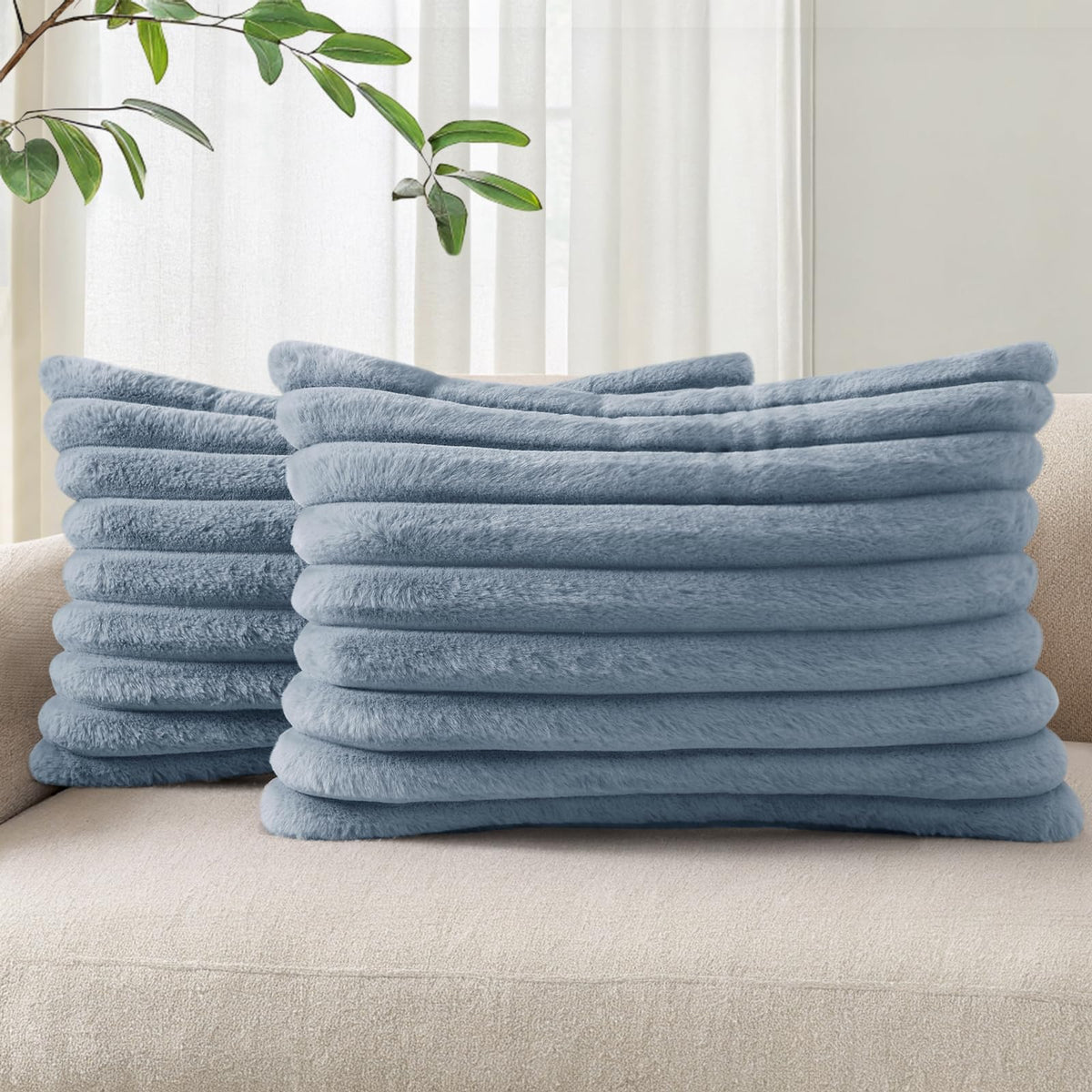 Pallene Faux Fur Decorative Throw Pillow Covers 18x18 Set of 2, Cream White