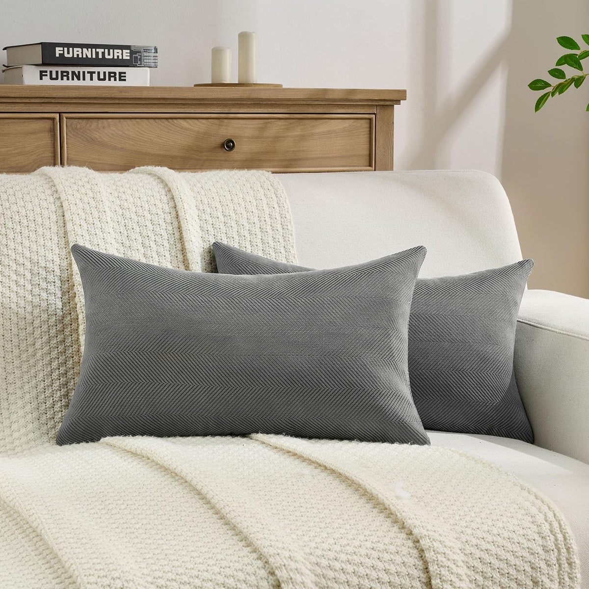 FUTEI Pack of 2 Chenille Throw Pillow Covers 18x18 Inch, Black