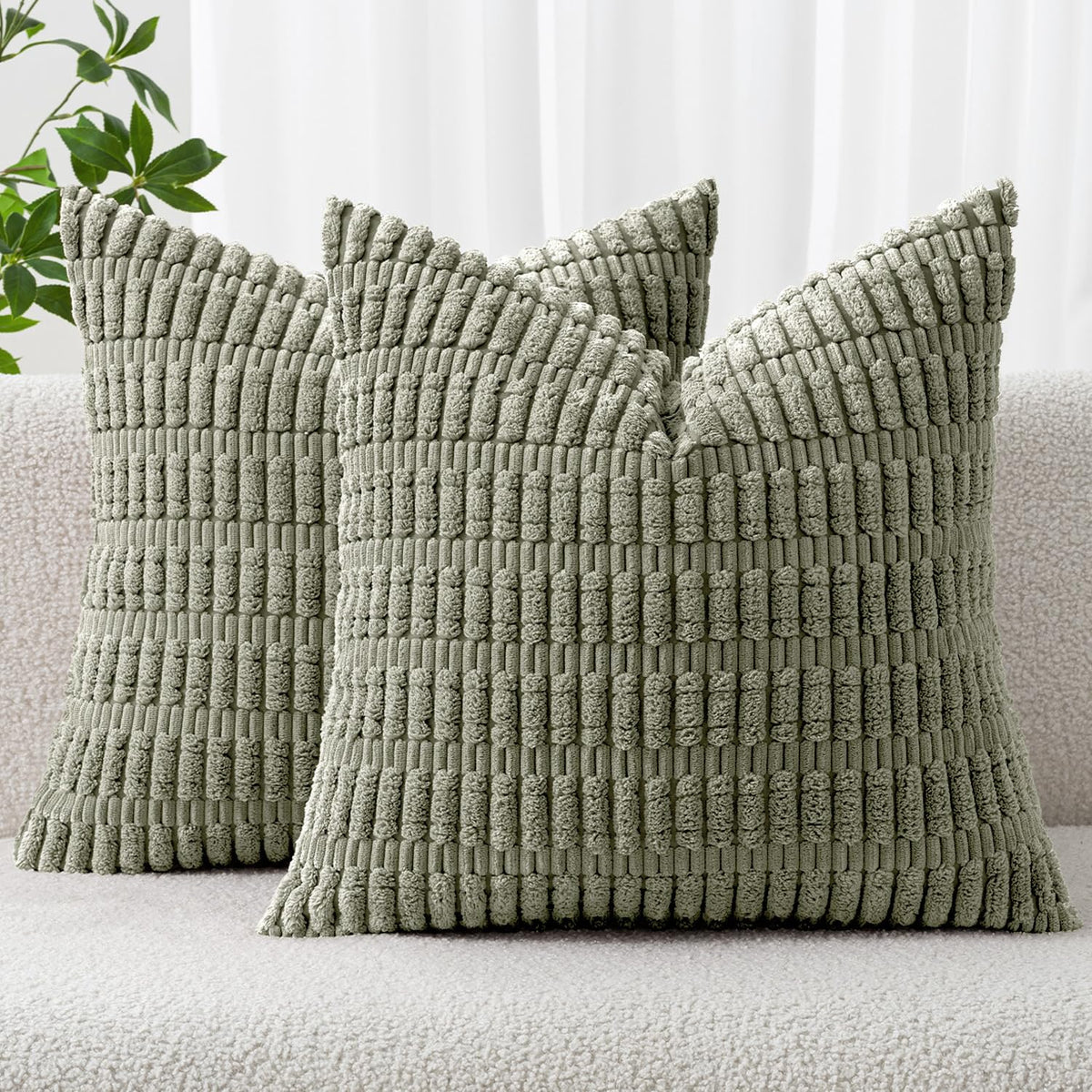 MIULEE Lumbar Corduroy Decorative Throw Pillow Covers 12x20 Cream White