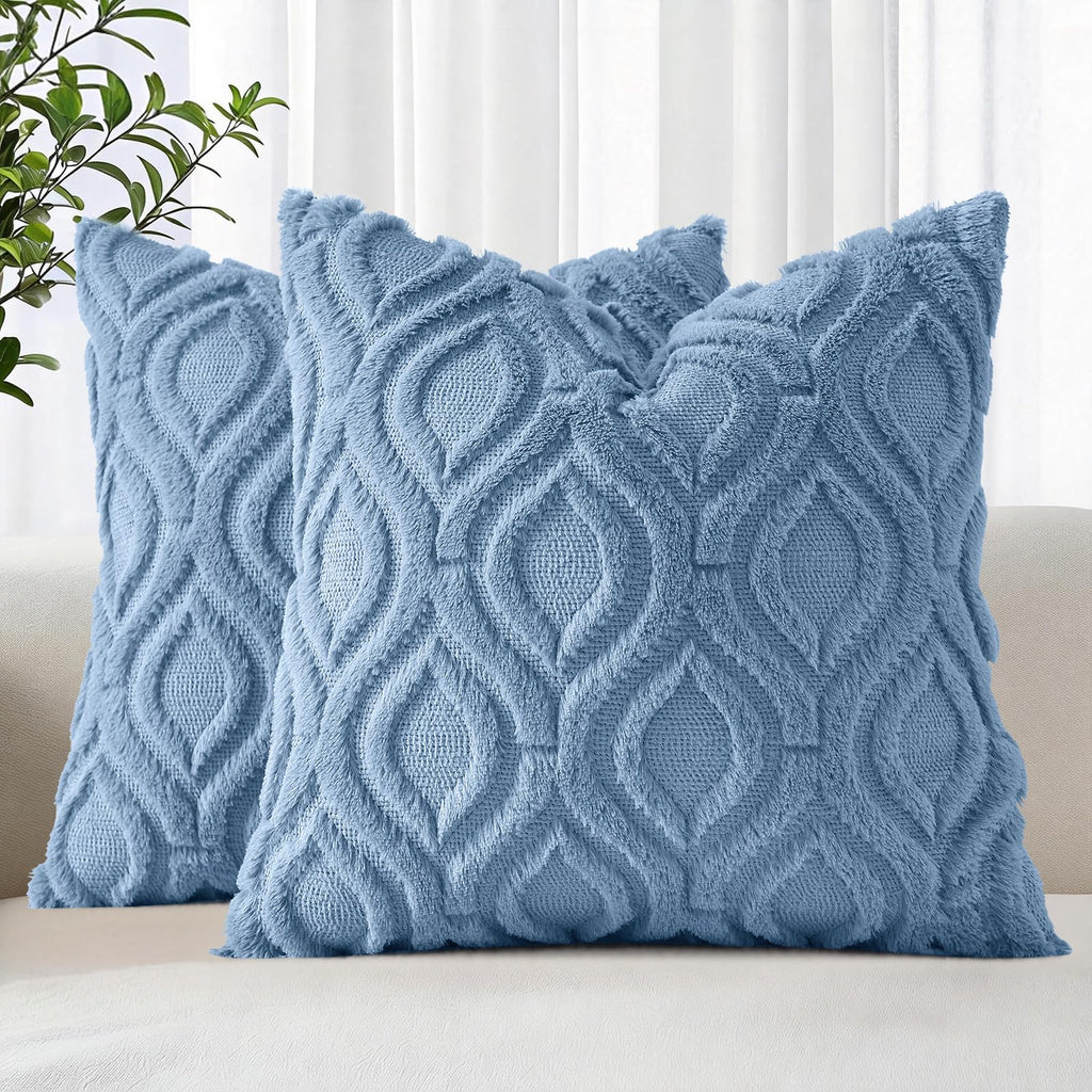 decorUhome Faux Fur Plush Soft Beige Throw Pillow Covers 18x18 Set of 2