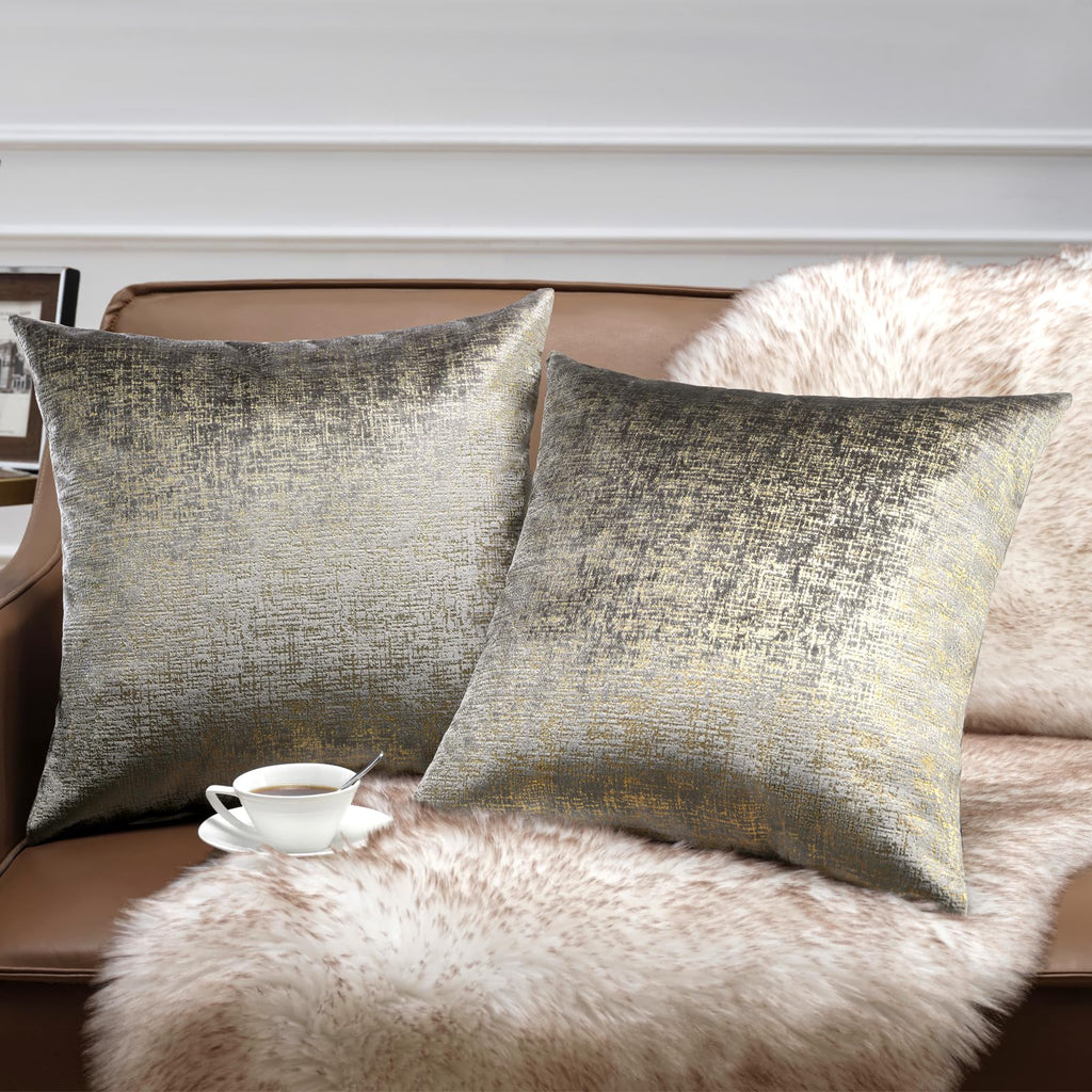 Phantoscope Pack of 2 Sparkling Velvet Geometric-pattern Throw Decorative Pillow Cover Soft Gold Glitter Square Cushion Cover Pillowcase for Couch Bed and Chair, Dark Brown, 18 x 18 inches, 45 x 45 cm