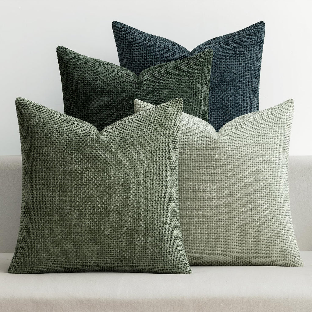 MIULEE Soft Decorative Chenille Pillow Covers Blue Series 18x18 Pack of 4