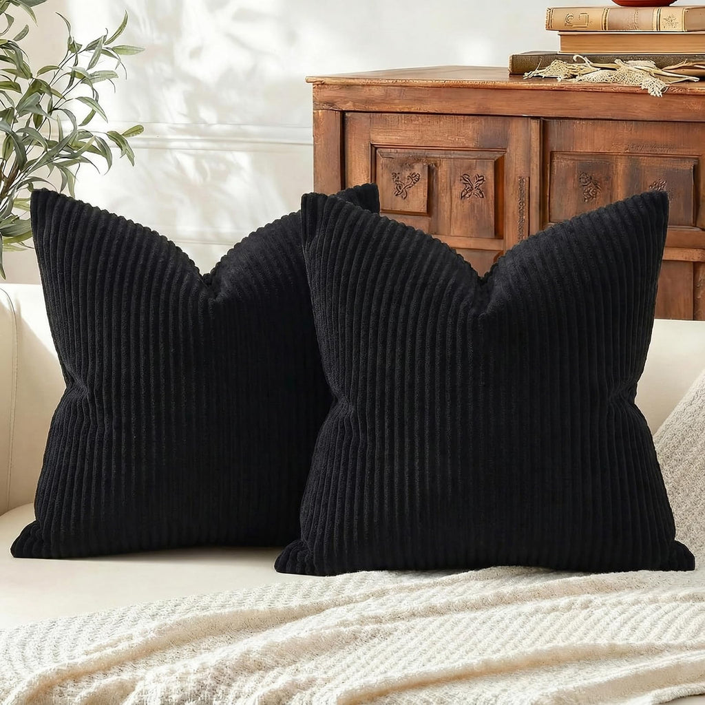 Mecatny Corduroy Fall Decorative Throw Pillow Covers 18x18 Set of 2 Khaki