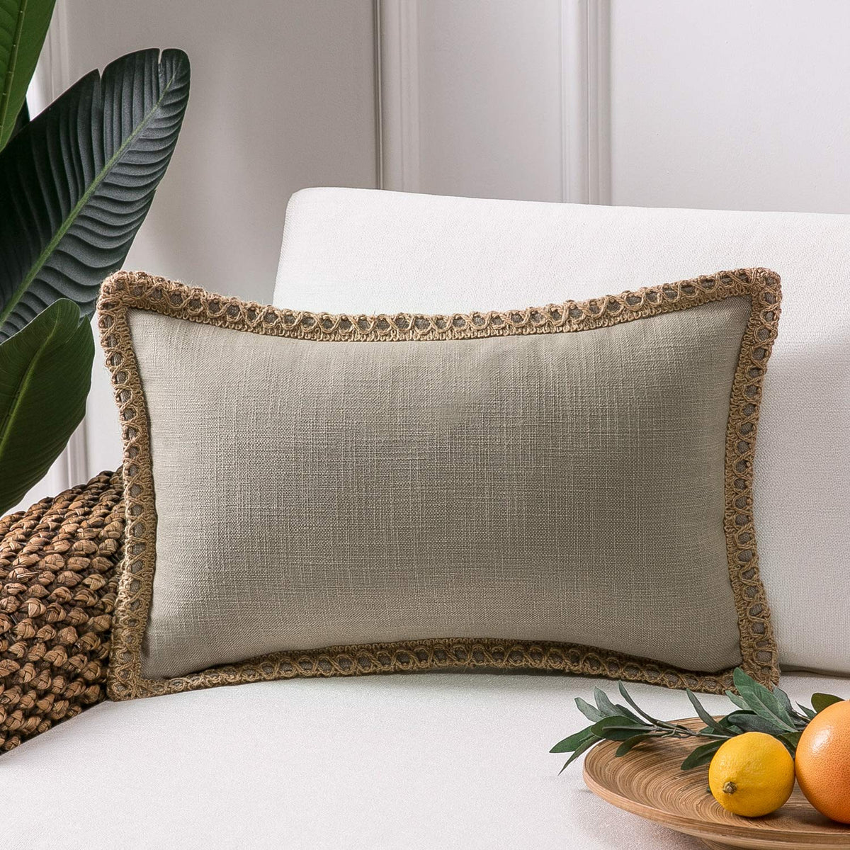 Phantoscope Pack of 2 Farmhouse Decorative Solid Throw Decorative Pillow Cover Burlap Linen Trimmed Tailored Edges Navy Blue 18 x 18 inches, 45 x 45 cm