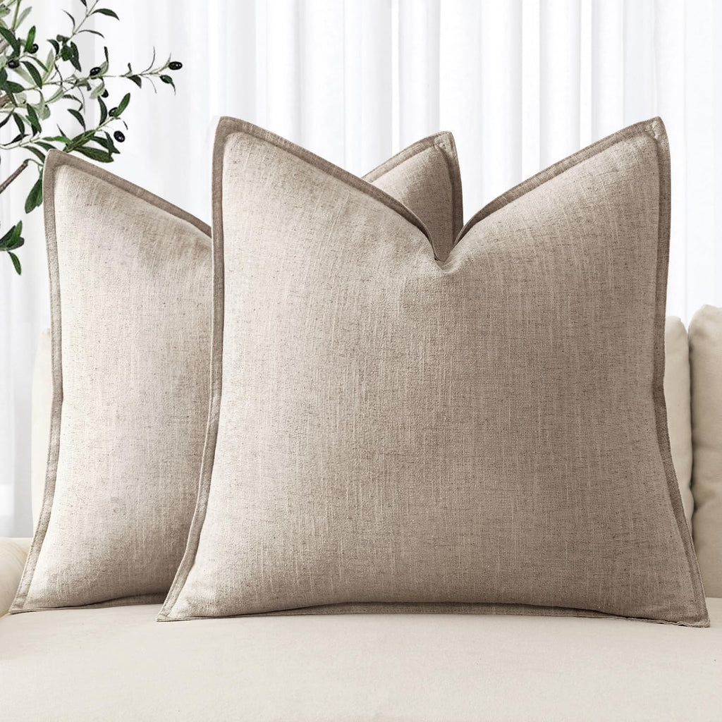 MIULEE Decorative Linen Euro Sham Pillow Covers 22x22 Inch Natural Beige