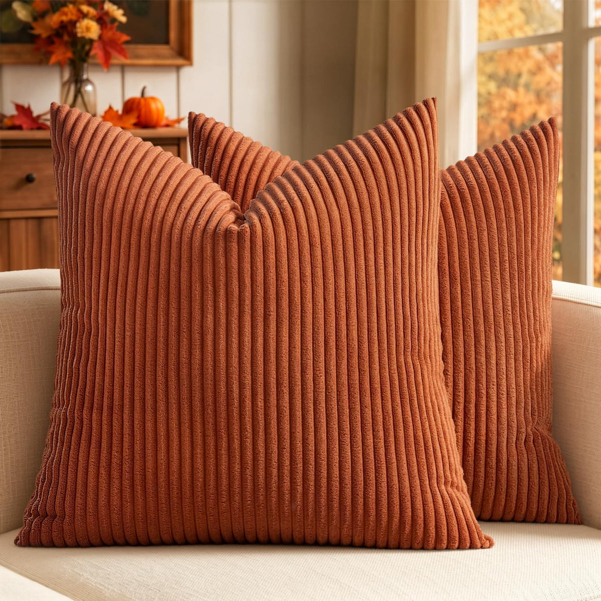 MIULEE Fall Decorative Corduroy Throw Pillow Covers Set of 2 20x20 Orange