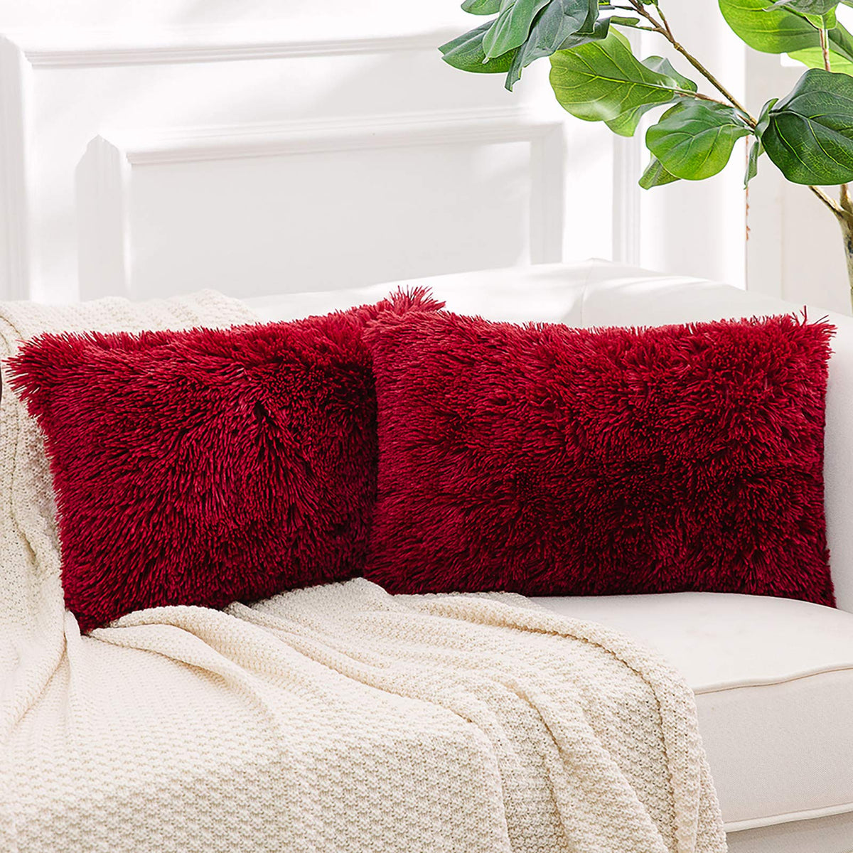 NordECO HOME Luxury Soft Faux Fur Fleece Cushion Cover Pillowcase Spring Decorative Throw Pillows Covers, No Pillow Insert, 18" x 18" Inch, White, 2 Pack