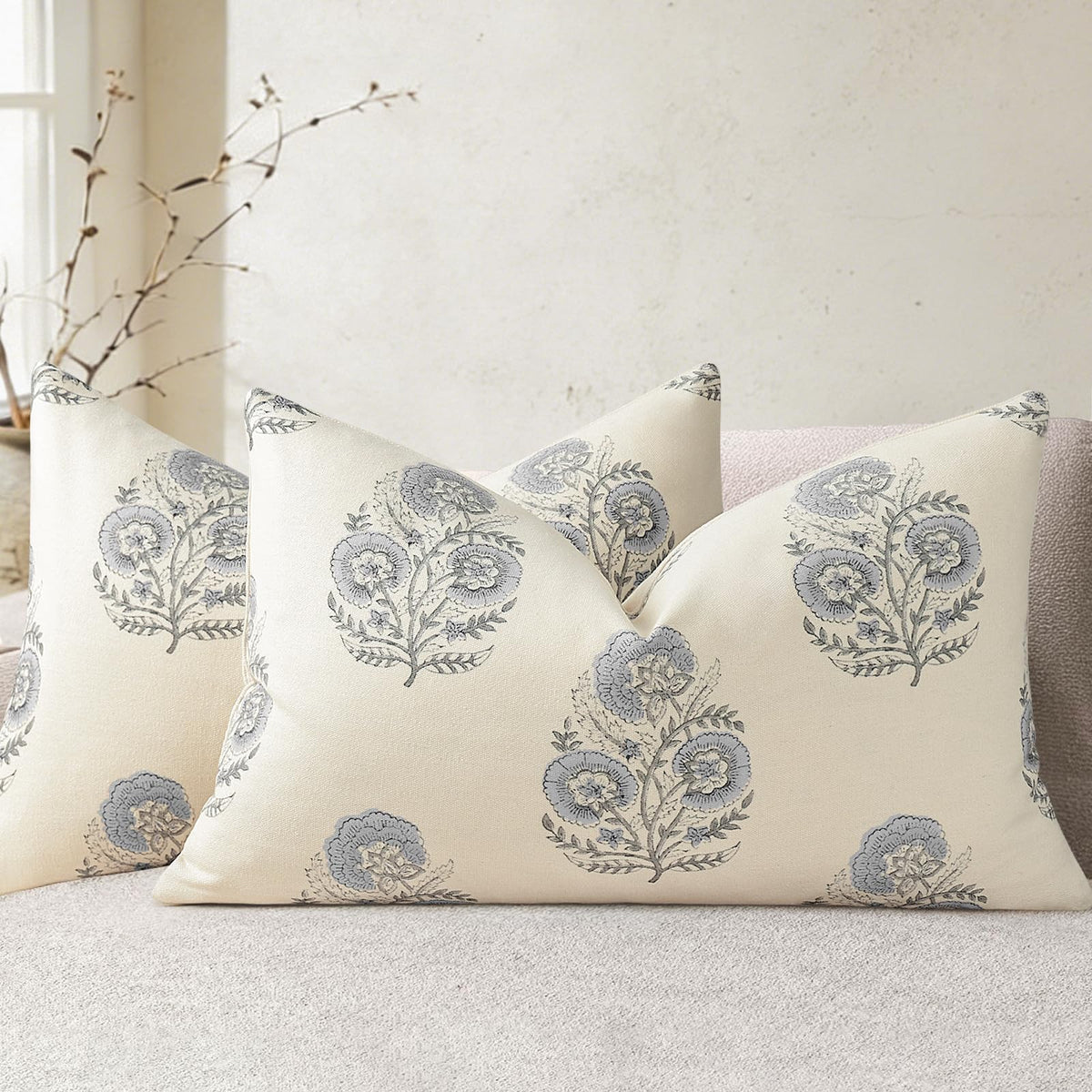 YCOLL Vintage Floral Print Pillow Covers 18x18 Set of 2 Patterned Accent Decorative Cushion Covers Modern Farmhouse Throw Pillow Covers for Sofa Couch Chair Bed Living Room Home Decor, Sage Green