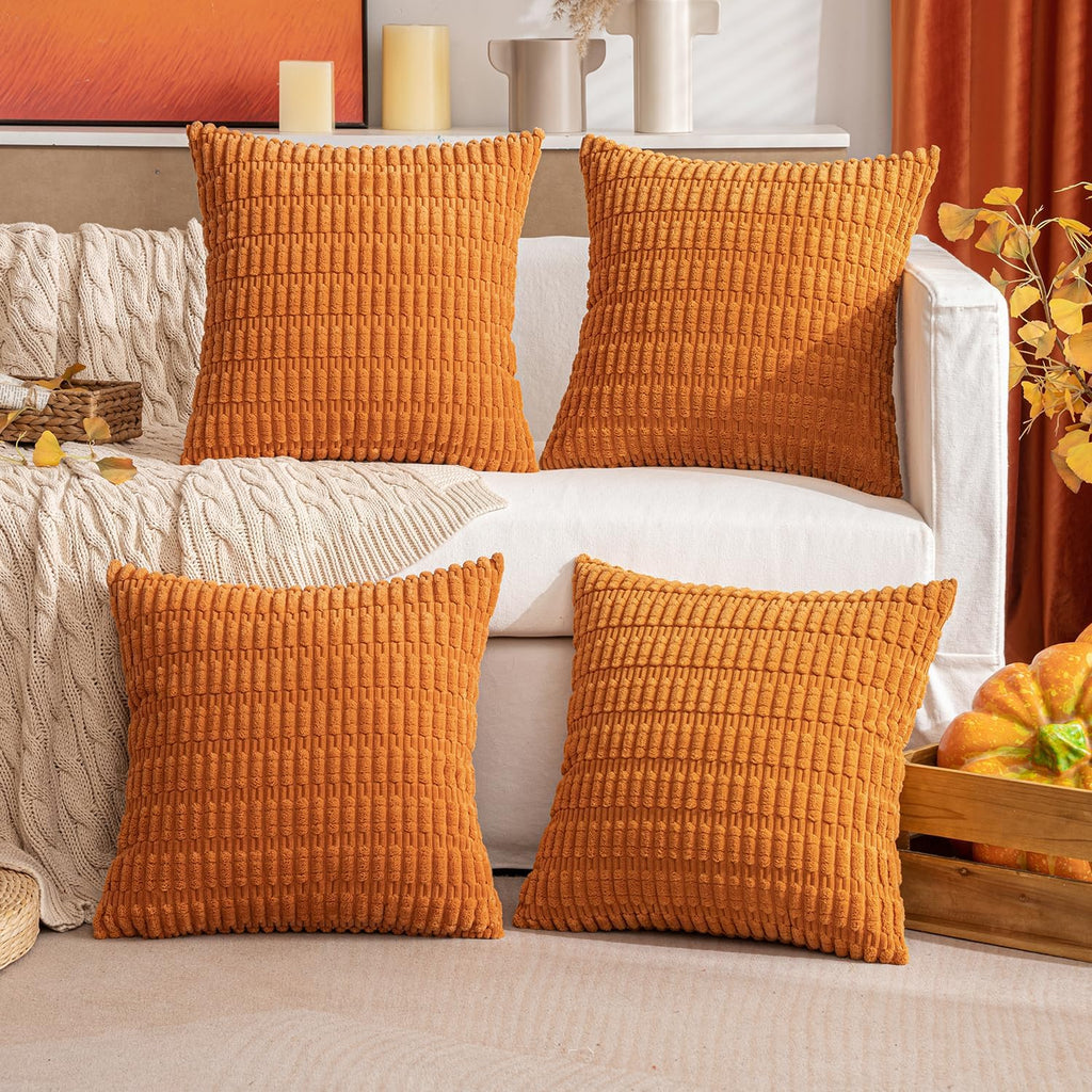 MIULEE Pack of 4 Corduroy Decorative Throw Pillow Covers 18x18 Inch Brown
