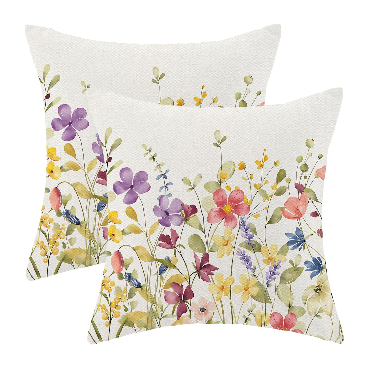 Spring Sage Green Wild Flower Pillow Covers 18x18 Set of 2