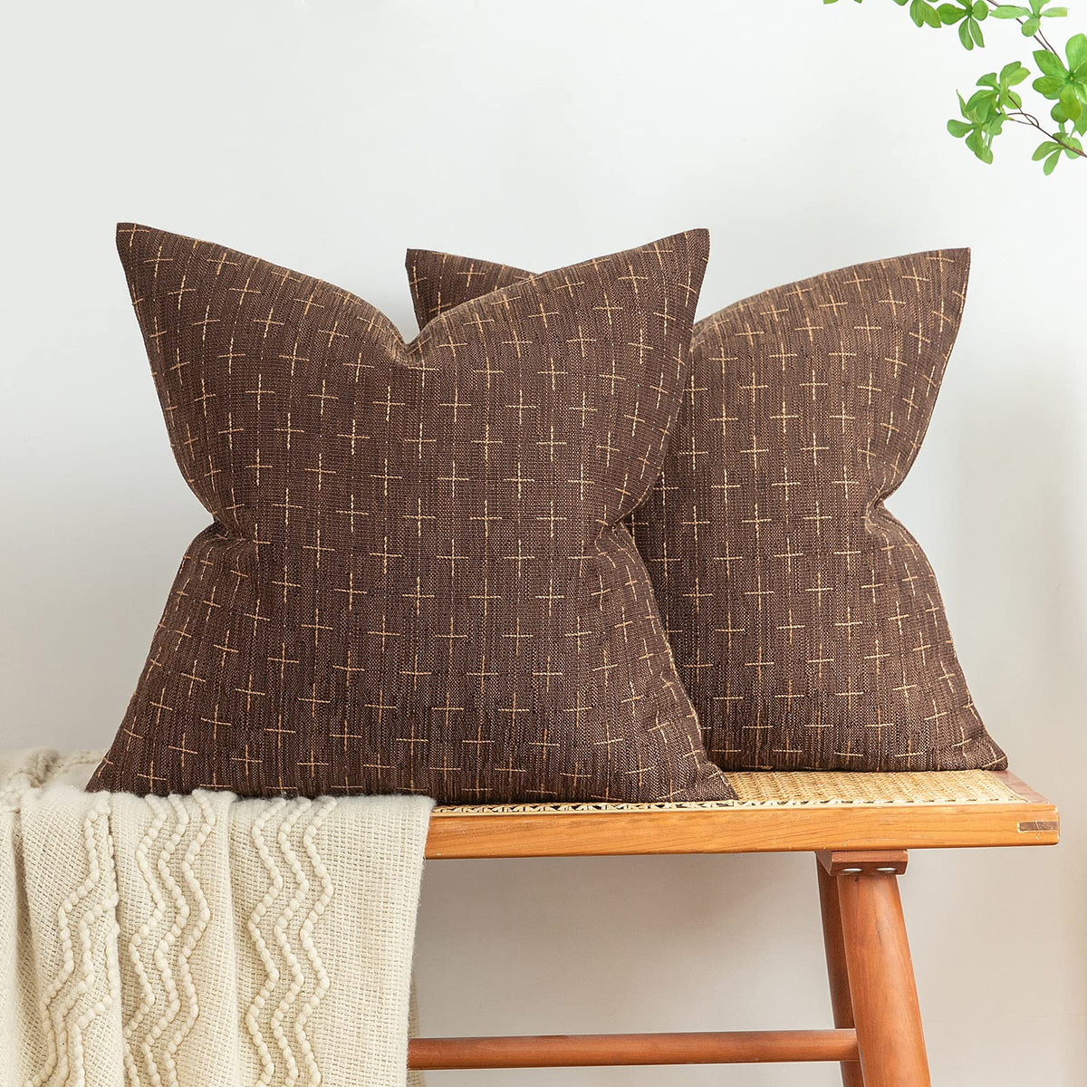MIULEE Pack of 2 Decorative Vintage Burlap Linen Spring Throw Pillow Covers Modern Farmhouse Pillowcase Rustic Woven Textured Cushion Cover for Sofa Couch Bed 18x18 Inch Olive Green
