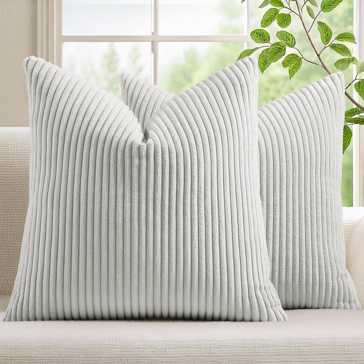 Mecatny Corduroy Fall Decorative Throw Pillow Covers 18x18 Set of 2 Khaki