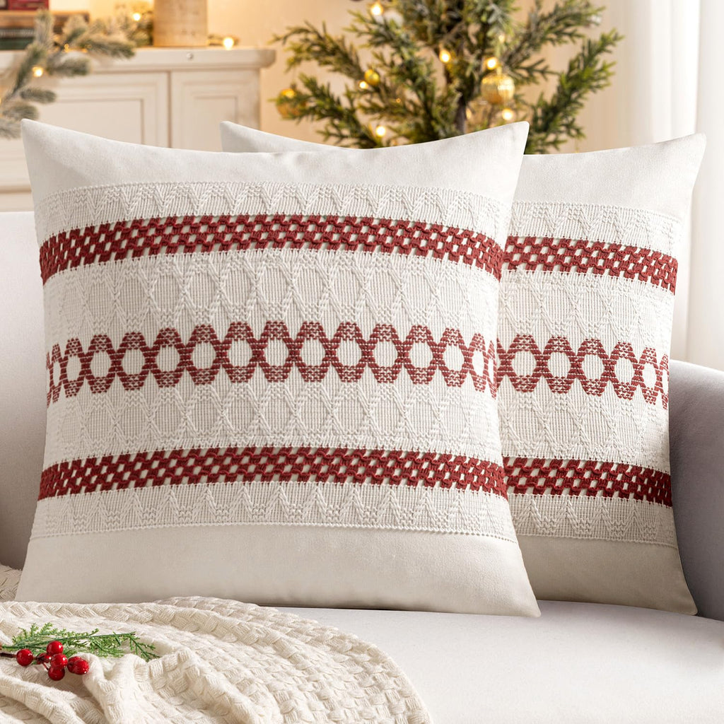MIULEE Set of 2 Sage Green Boho Decorative Pillow Covers 18x18 Inch