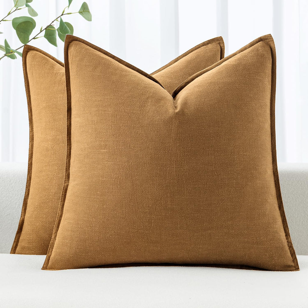 MIULEE Decorative Linen Euro Sham Pillow Covers 22x22 Inch Natural Beige