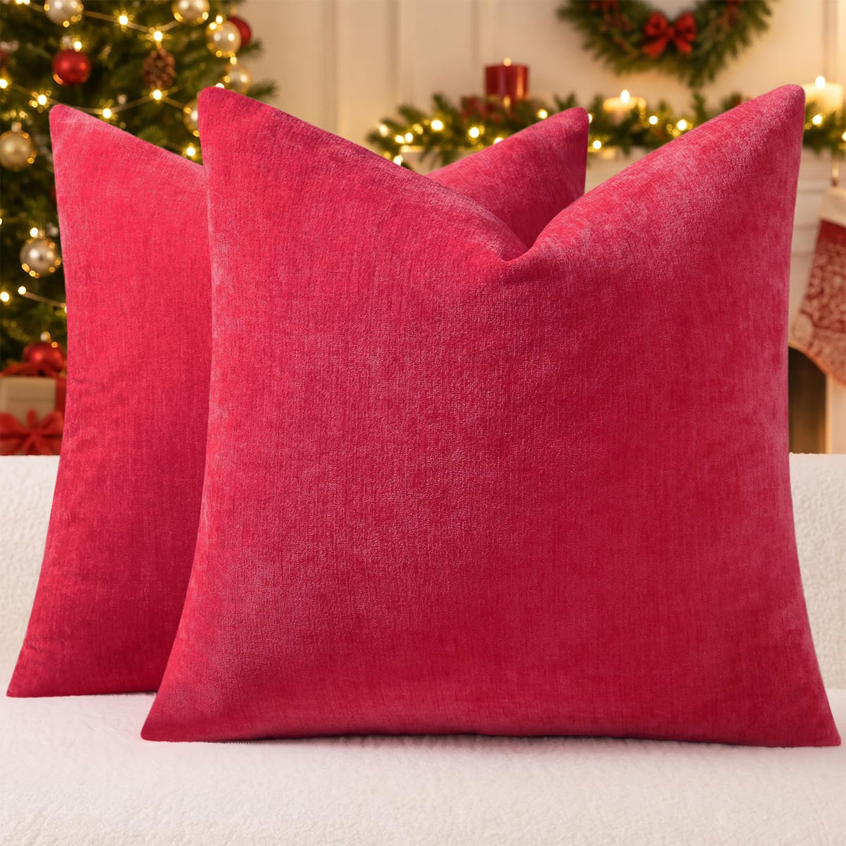 decorUhome Soft Chenille Moss Green Throw Pillow Covers 18X18 Set of 2