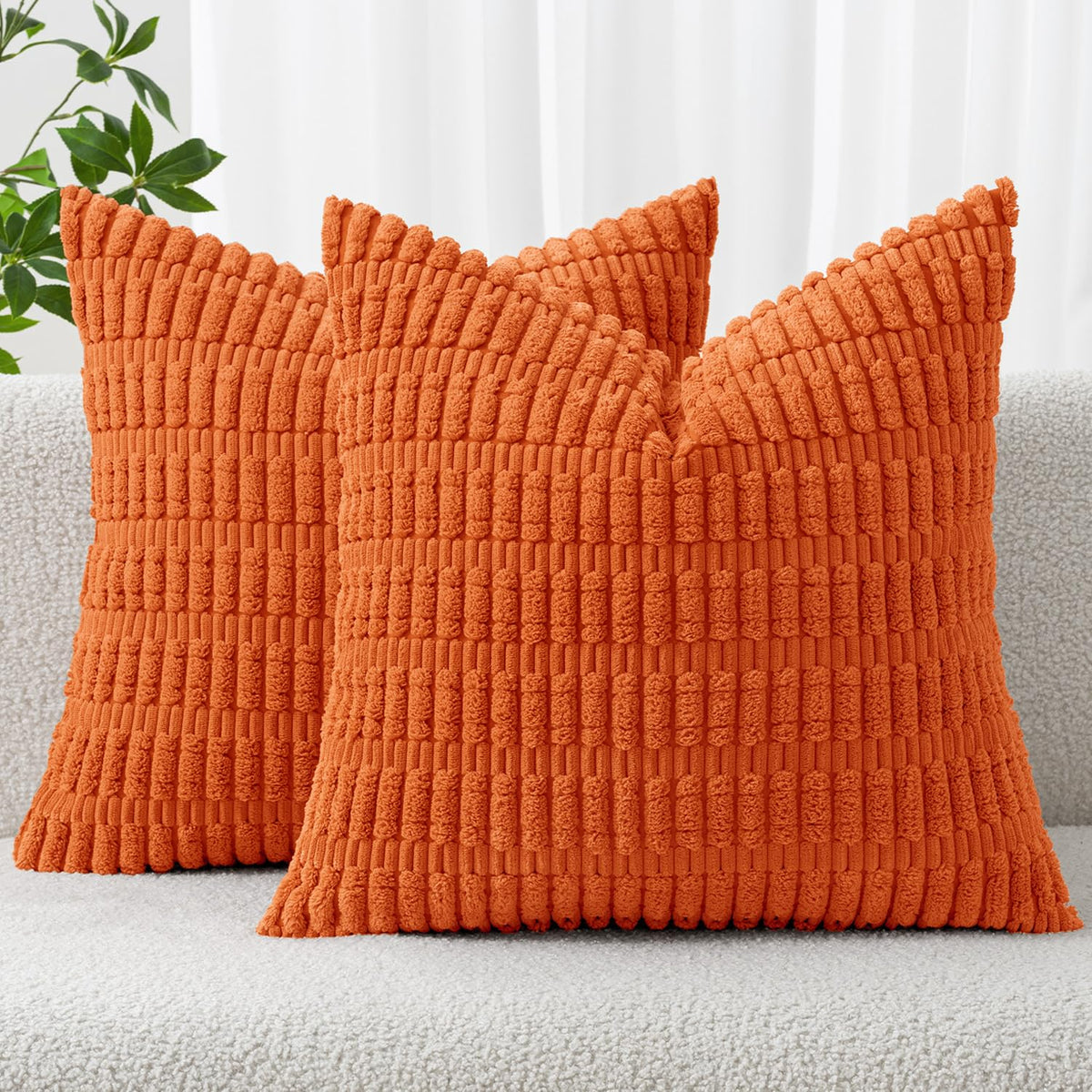 MIULEE Fall Corduroy Decorative Throw Pillow Covers 18x18 Rust Pack of 2