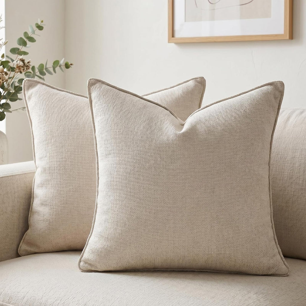 Fancy Homi Set of 2 Sage Green 12x20 Inch Soft Chenille Decorative Throw Pillow Covers with Flange Edge, Lumbar Neutral Modern Boho Textured Cushion Case Home Decor for Couch Sofa Bed Living Room