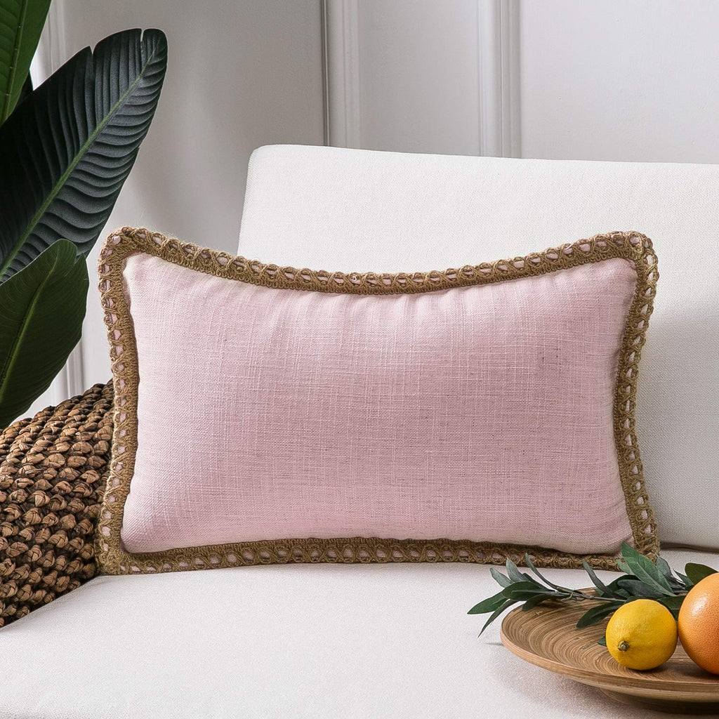 Phantoscope Pack of 2 Farmhouse Decorative Solid Throw Decorative Pillow Cover Burlap Linen Trimmed Tailored Edges Navy Blue 18 x 18 inches, 45 x 45 cm