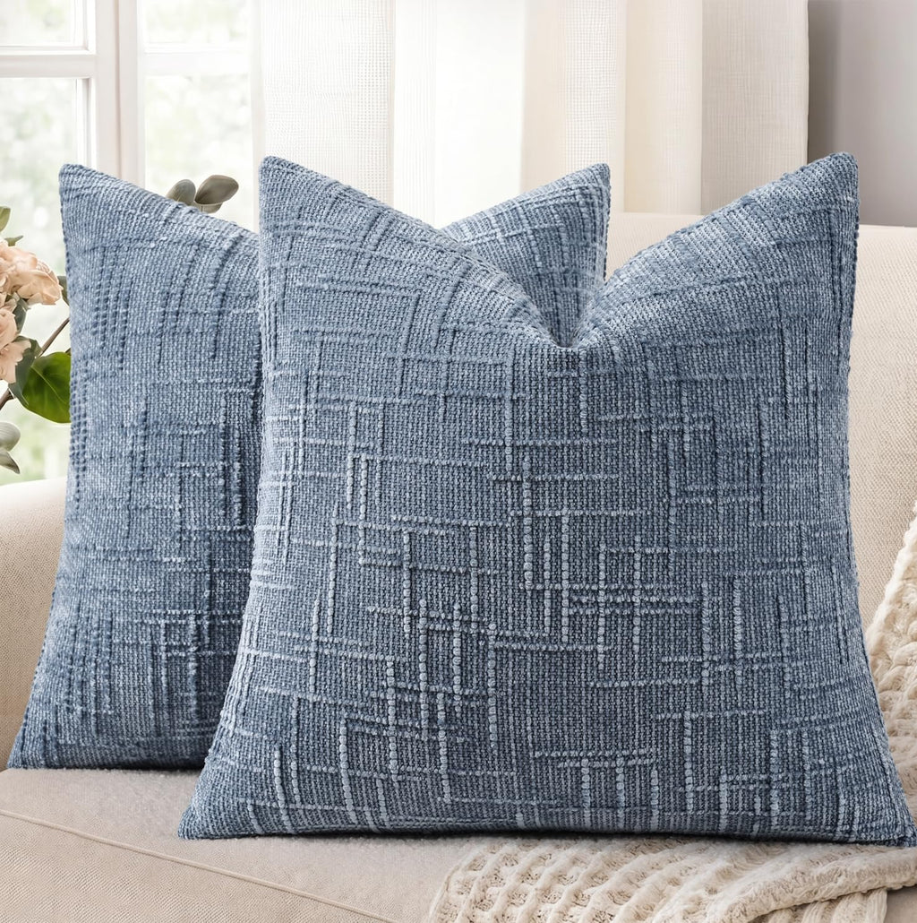 decorUhome Textured Chenille Throw Pillow Covers 18x18 Set of 2 Cream White