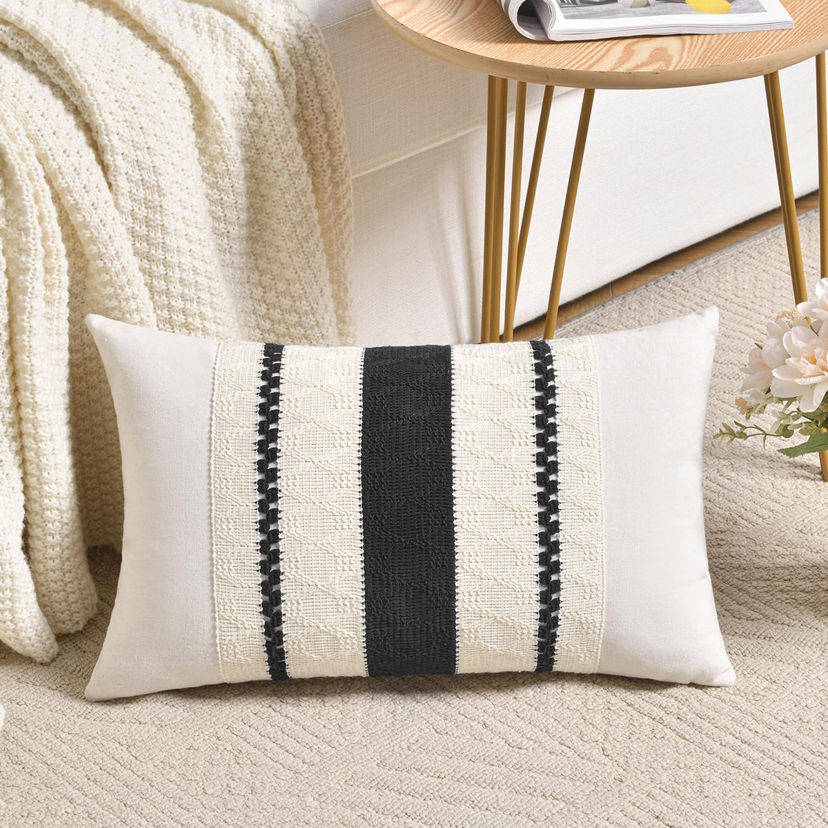 Fancy Homi Set of 1 Sage Green Boho Lumbar Decorative Throw Pillow Covers 12x20 Inch for Living Room Bedroom Couch Bed Chair, Rustic Retro Cushion Case, Bohemian Room Home Decor