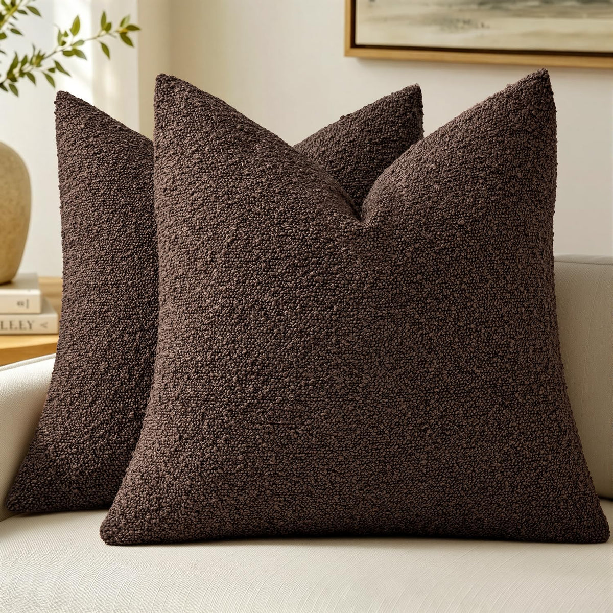 MIULEE 20x20 Decorative Boucle Couch Pillow Covers Beige