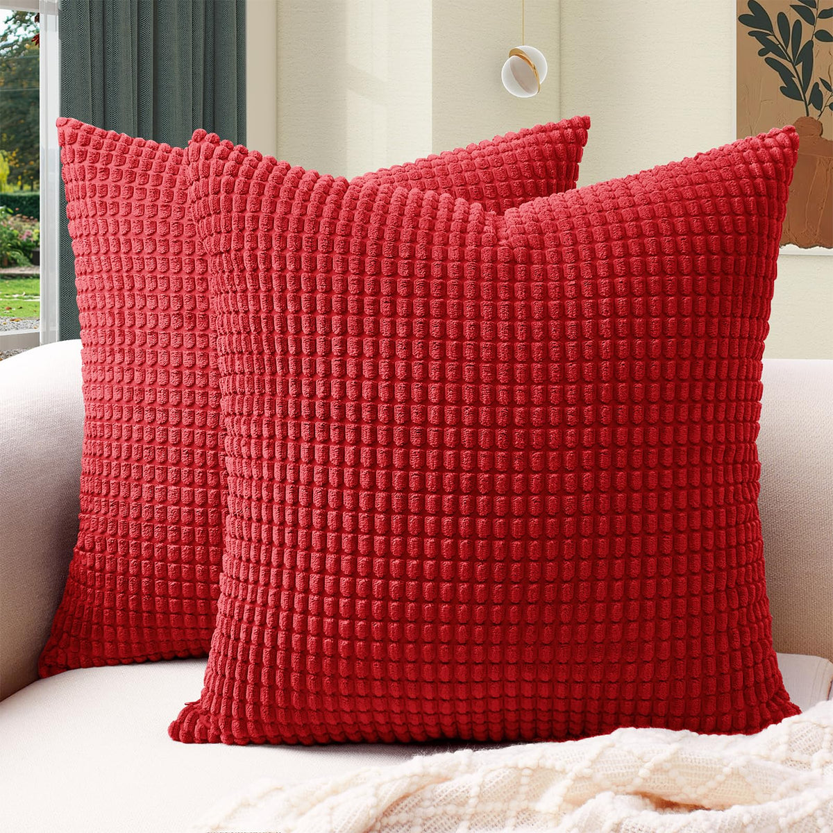 Softalker Corduroy Decorative Throw Pillow Covers 18x18, Set of 2, Beige