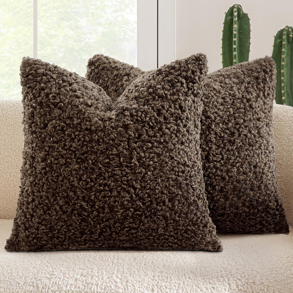 MIULEE Decorative Faux Fur Pillow Covers Sherpa 18x18 Chocolate