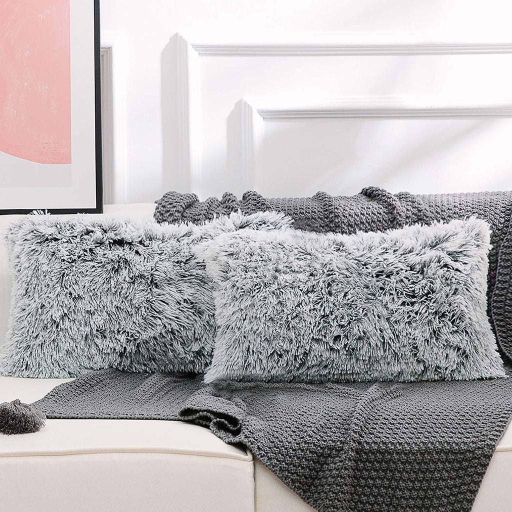 NordECO HOME Luxury Soft Faux Fur Fleece Cushion Cover Pillowcase Spring Decorative Throw Pillows Covers, No Pillow Insert, 18" x 18" Inch, White, 2 Pack