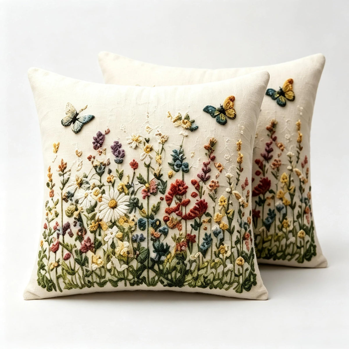 Decorative Throw Pillow Covers, Vintage Floral Pattern in Sage Green and Brown, 2 Pack Square Cushion Cases with Autumn Leaves Design，18x18 Pillows Linen Pillowcase
