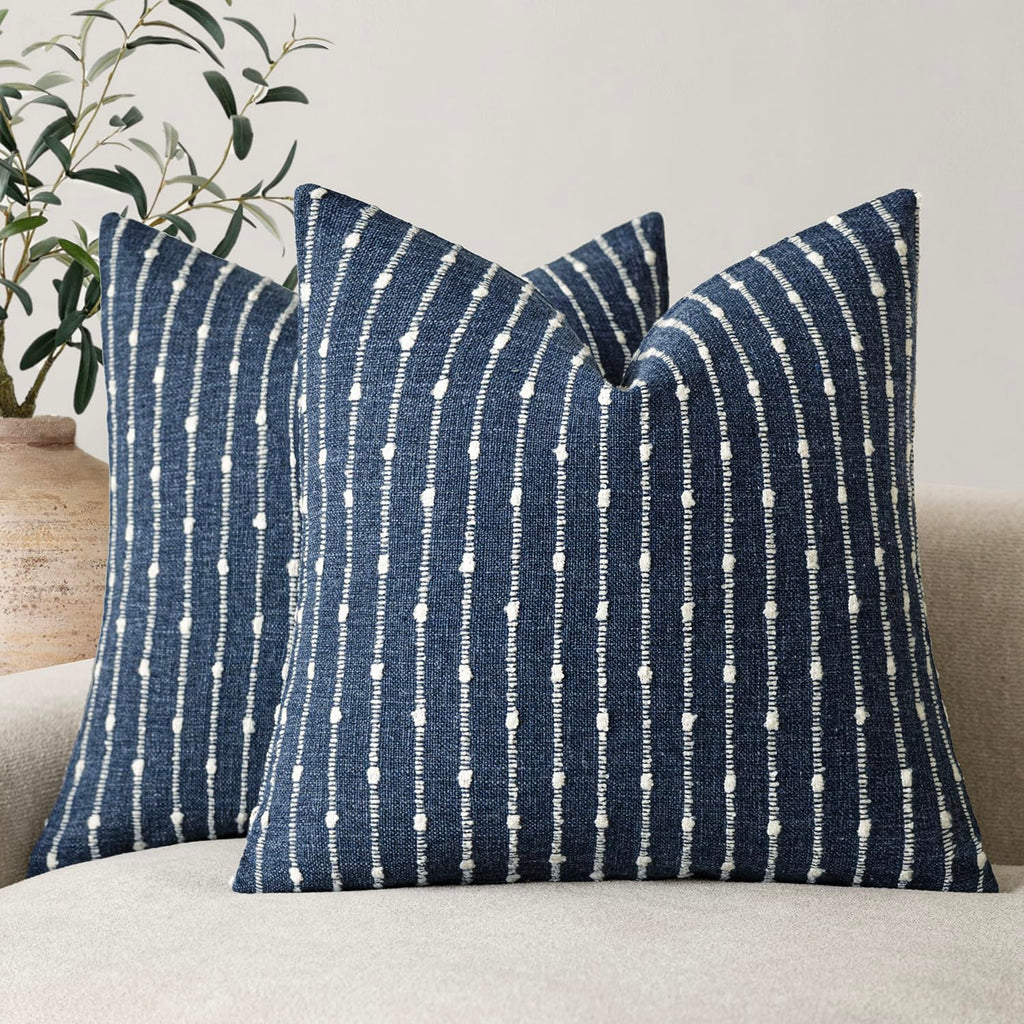 Foindtower Decorative Striped Boucle Throw Pillow Cover 20x20 Natural Beige