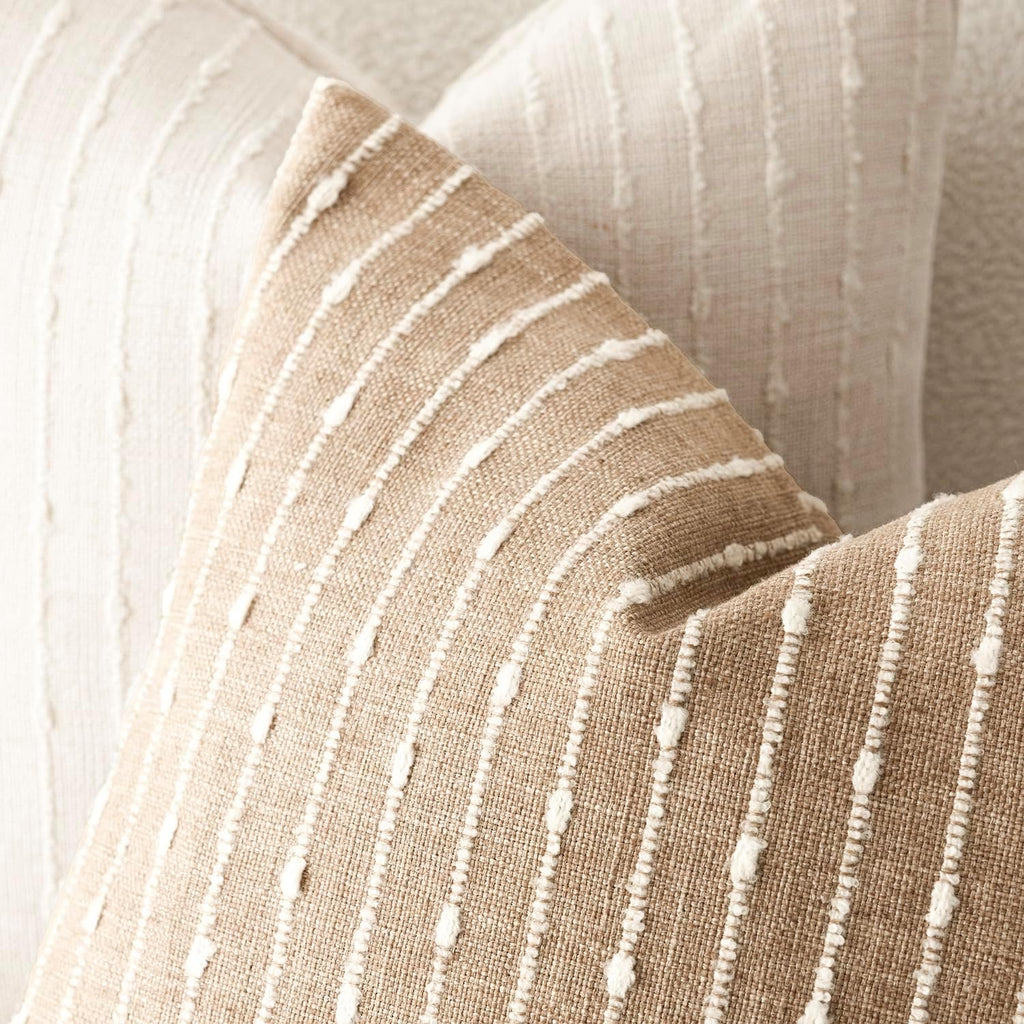 Foindtower Decorative Striped Boucle Throw Pillow Covers 20x20 Inch Camel