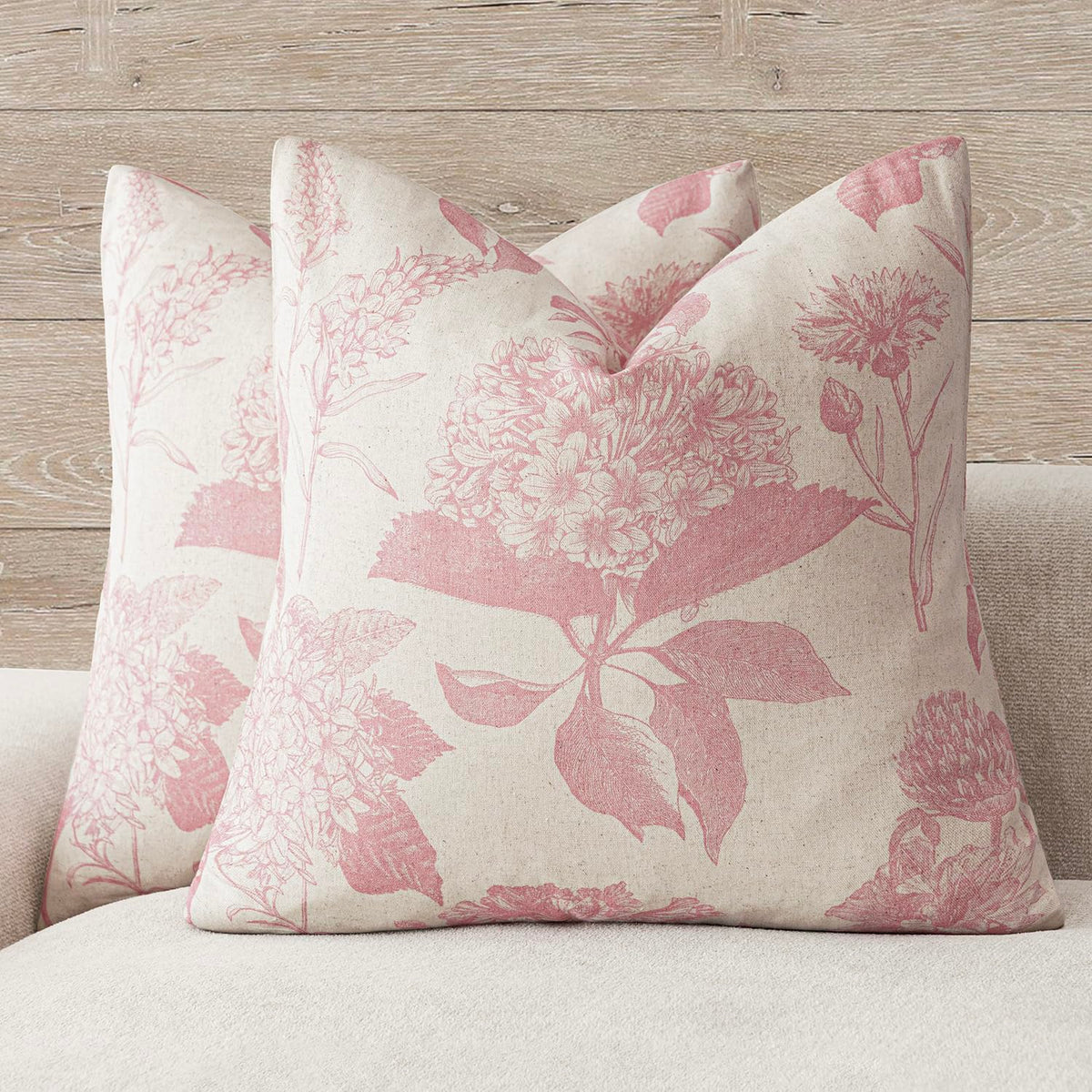 Foindtower Set of 2 Linen Floral Vintage Throw Pillow Covers Neutral Accent Print Decorative Cozy Cushion Covers Farmhouse Boho Home Decor for Sofa Chair Couch Bed Living Room,18×18 Inch,Navy Blue