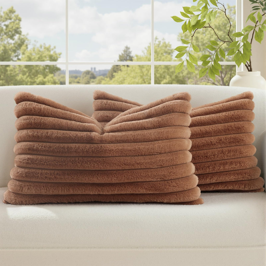 decorUhome Fall Faux Fur Throw Pillow Covers 18x18 Set of 2 Rust