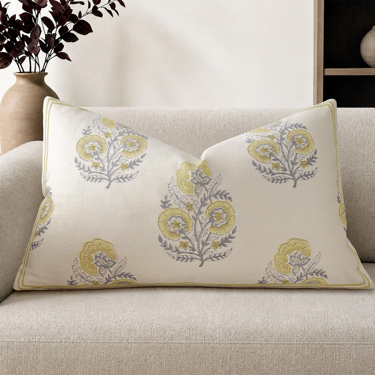 Vintage Floral 14x36 Lumbar Pillow Cover for Bed Pack of 1, Double-Sided Botanical Print Decorative Long Pillowcase Farmhouse Cushion Cover for Sofa Couch Living Bed Room, Sage Green (Cover Only)