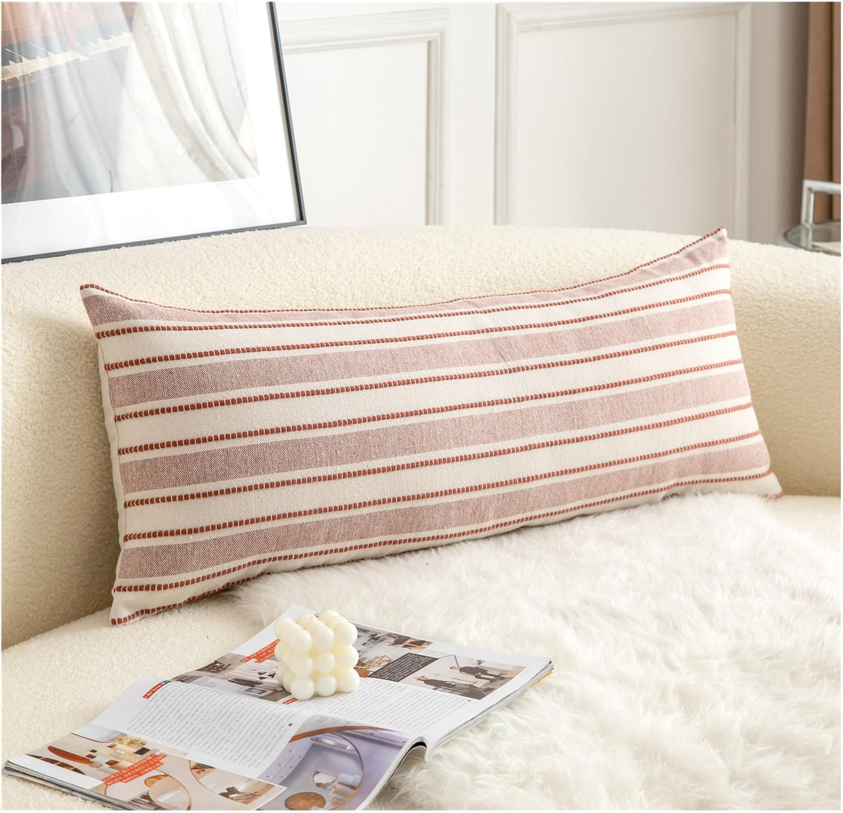 Cethom Decorative Boho Throw Pillow Covers, Farmhouse Textured Pillow Case, 20 x 20 Inch Set of 2, Chair Sofa Bedroom Living Room Home Decor Couch Cushion Case, Classic Blue and Beige Striped