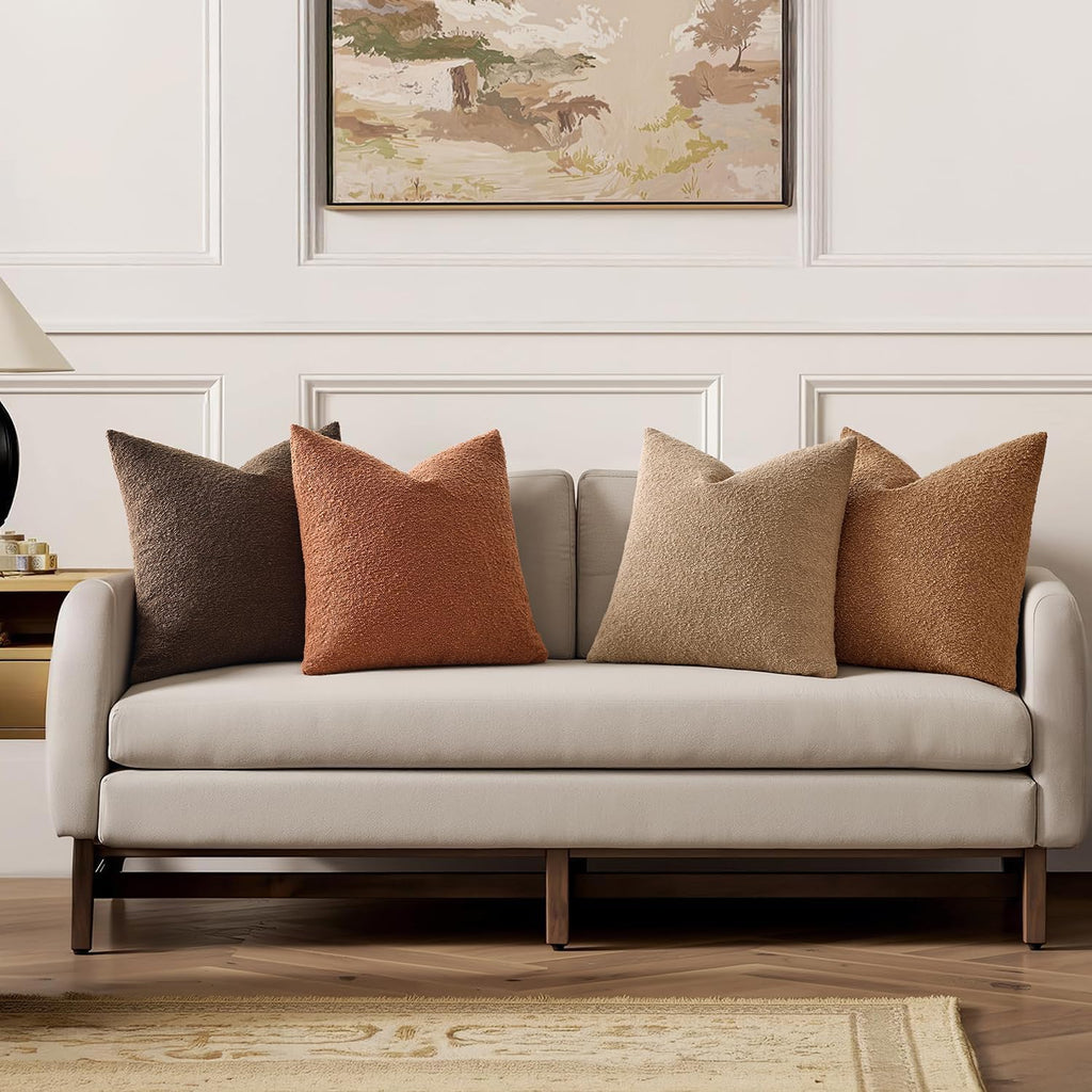MIULEE Fall Decorative Boucle Throw Pillow Covers 18x18 Rustic Set of 4