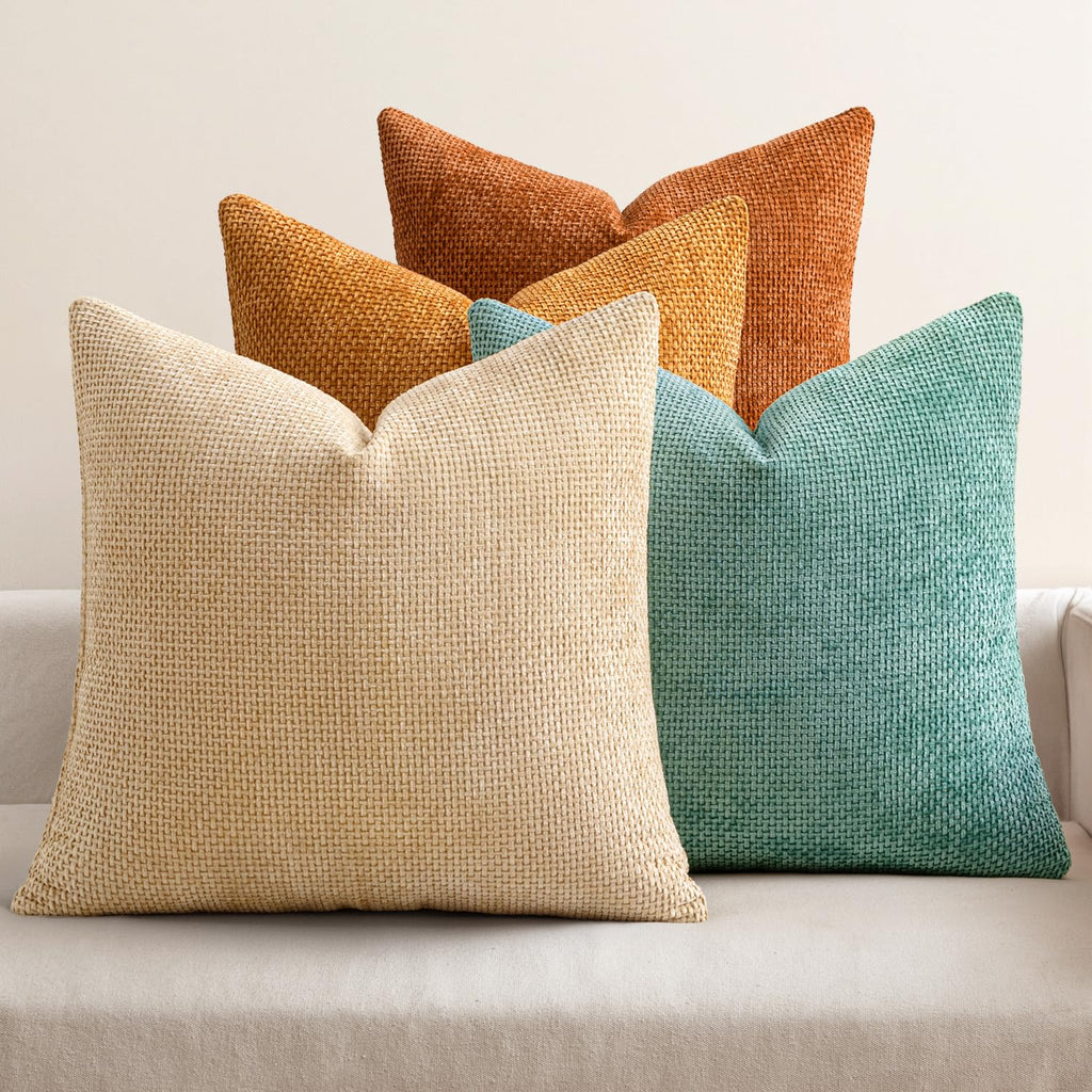 MIULEE Soft Decorative Chenille Pillow Covers Blue Series 18x18 Pack of 4