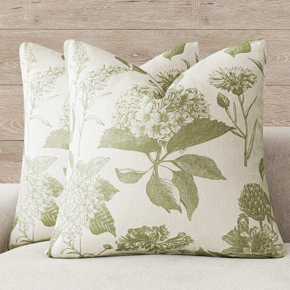 Foindtower Set of 2 Linen Floral Vintage Throw Pillow Covers Neutral Accent Print Decorative Cozy Cushion Covers Farmhouse Boho Home Decor for Sofa Chair Couch Bed Living Room,18×18 Inch,Navy Blue