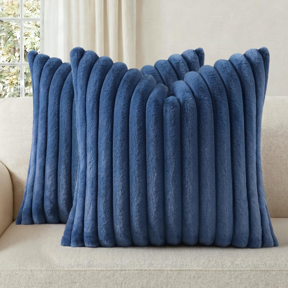 Pallene Faux Fur Decorative Throw Pillow Covers 18x18 Set of 2, Cream White