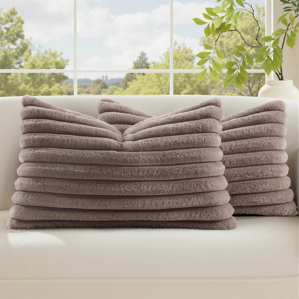 decorUhome Fall Faux Fur Throw Pillow Covers 18x18 Set of 2 Rust
