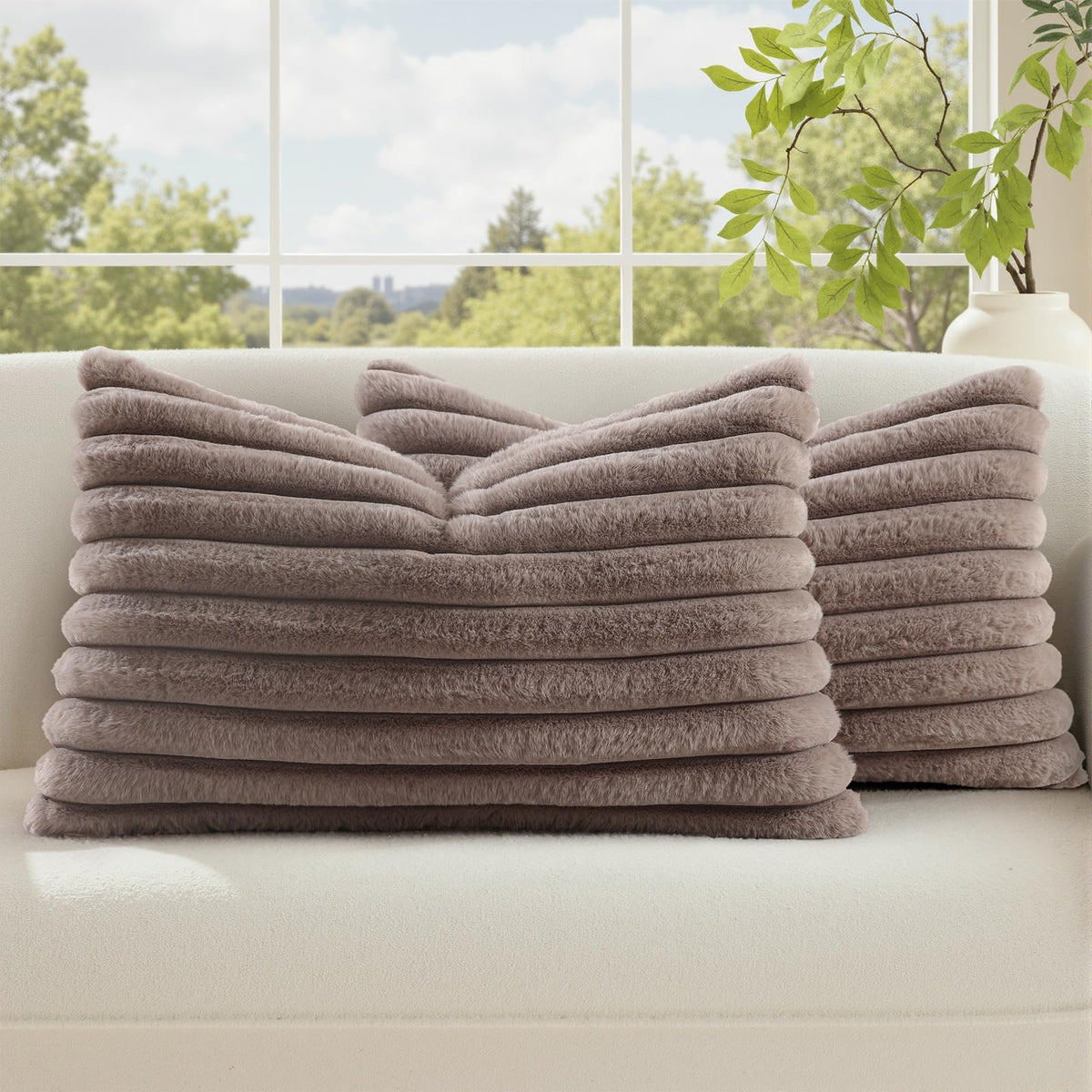 decorUhome Fall Faux Fur Throw Pillow Covers 18x18 Set of 2 Rust