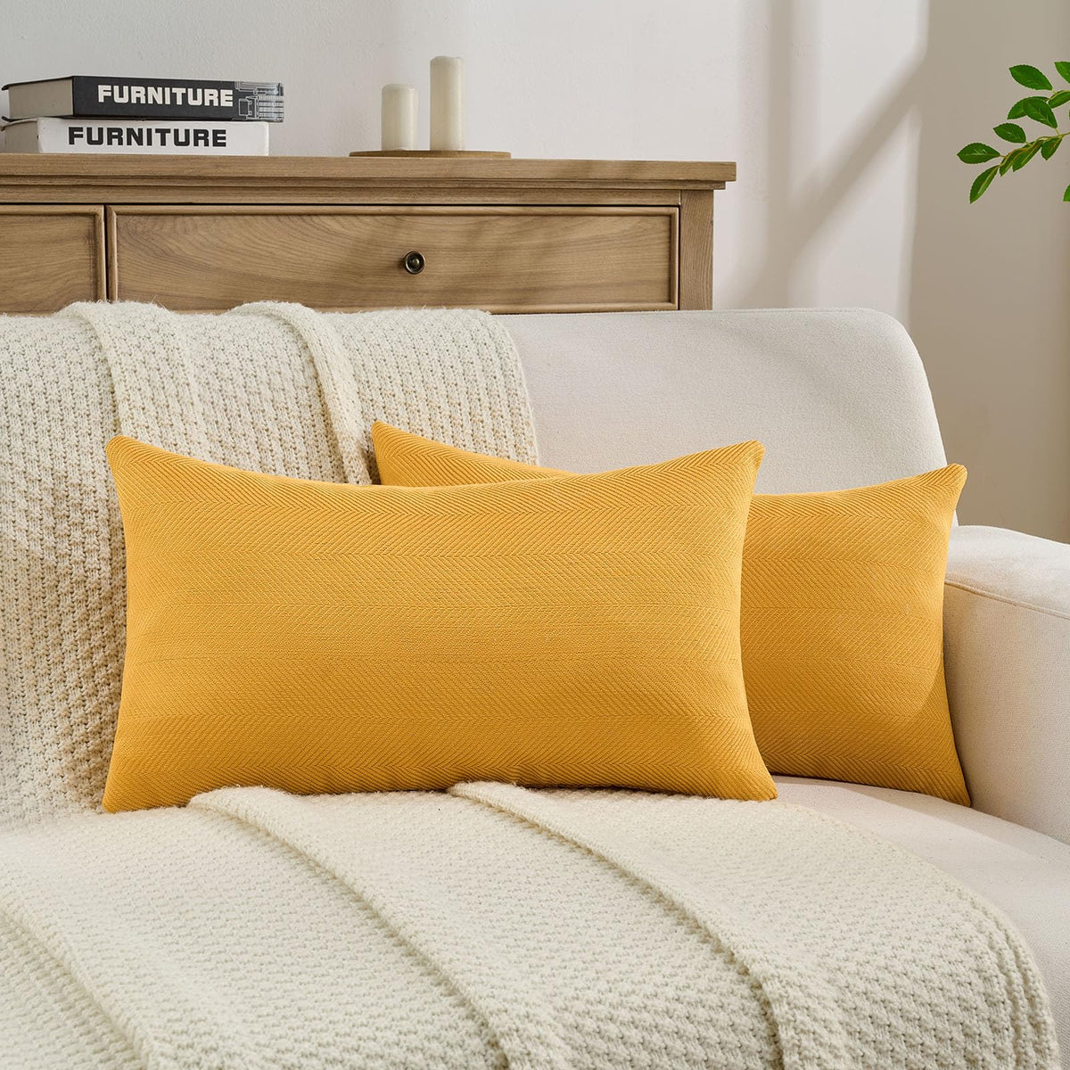 FUTEI Pack of 2 Chenille Throw Pillow Covers 18x18 Inch, Black