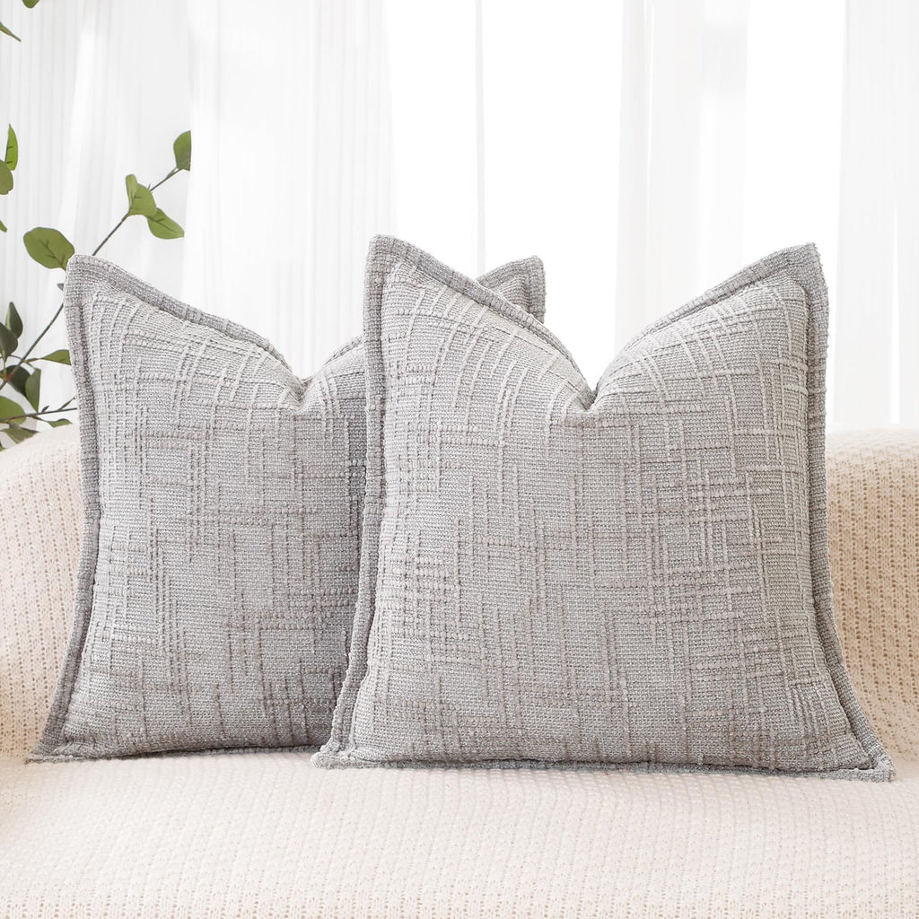 HPUK Throw Pillow Covers 18x18 Set of 4, Blue Patterned & Solid Covers