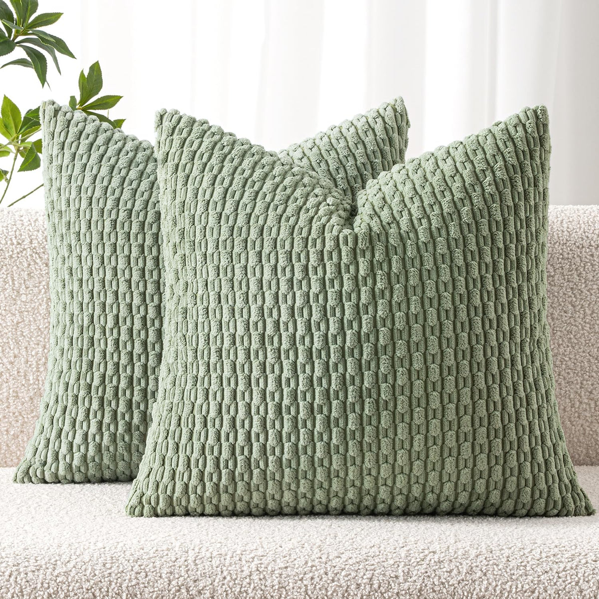 MIULEE Decorative Throw Pillow Covers 18x18 Sage Green Textured Corduroy